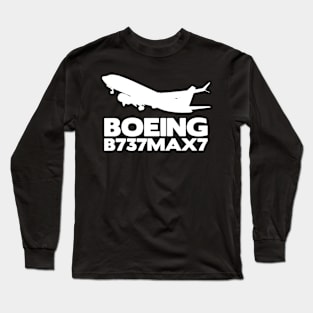 Boeing B737Max7 Silhouette Print (White) Long Sleeve T-Shirt